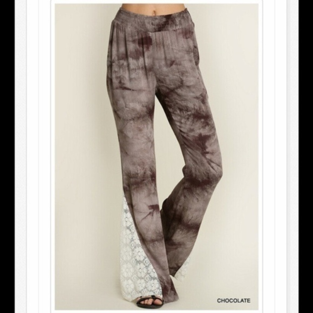Umgee Chocolate Tie Dye Bell Bottoms Flare Pants BRAND NEW Size Small - Picture 3 of 5